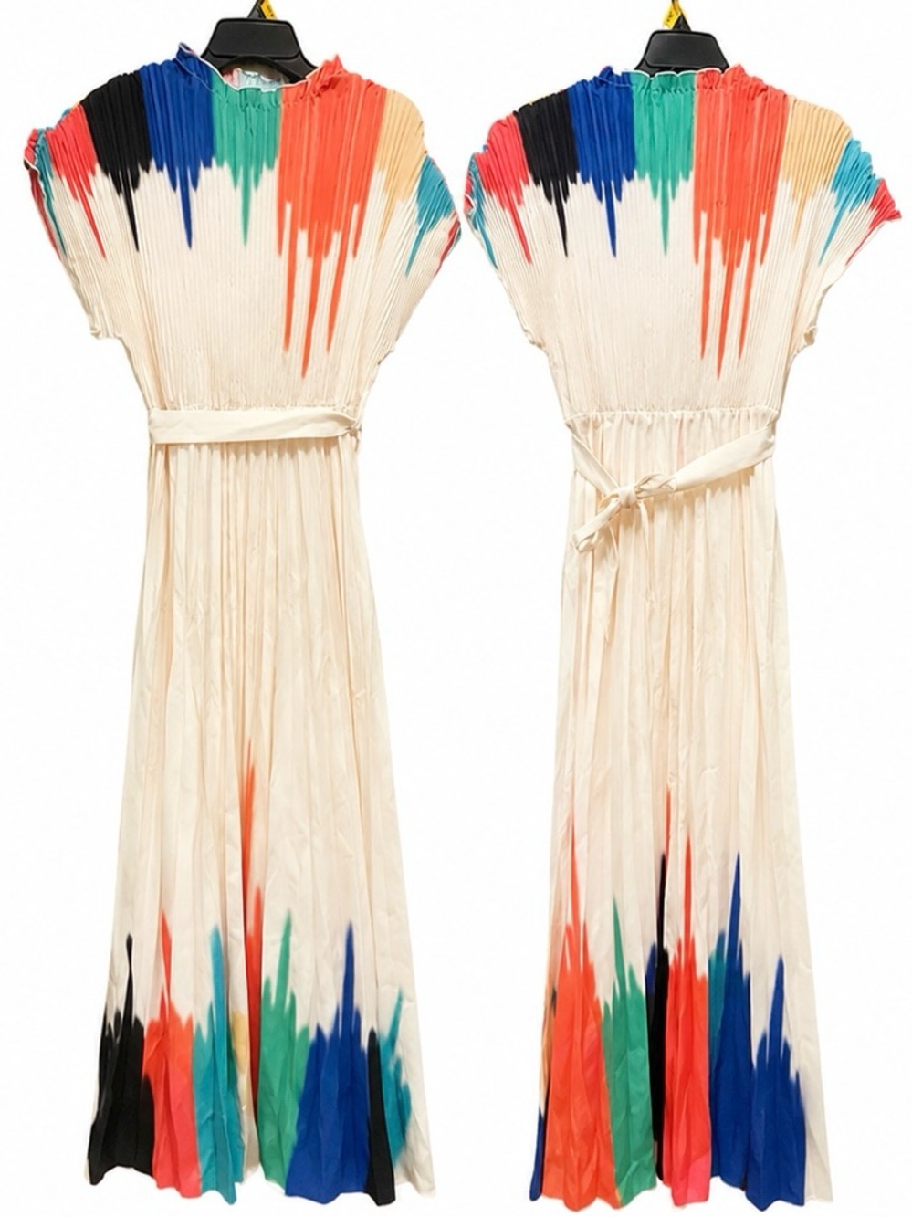 SHEIN Cream Maxi Dress with Multicolor Brushstroke Accents